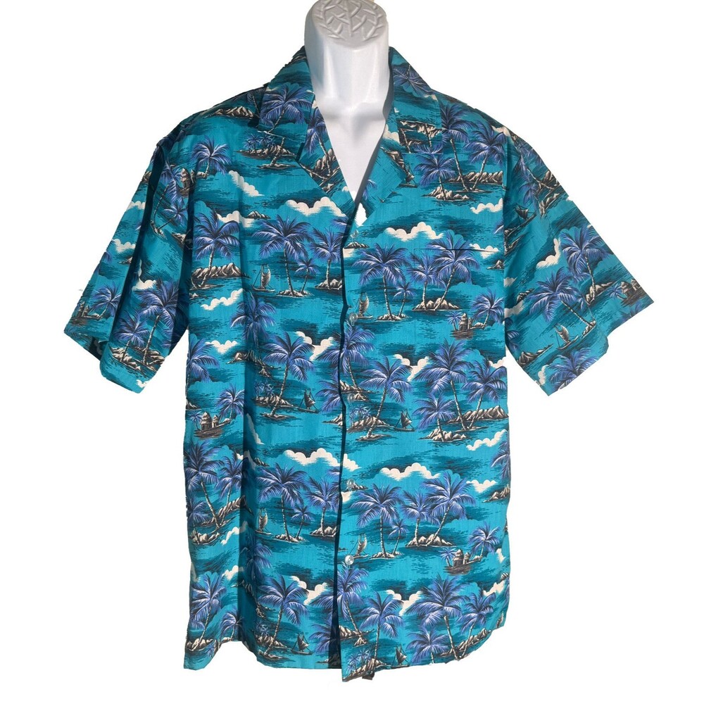 EVERGREEN ISLAND Men's Short Sleeve Button Down Hawaiian Shirt‎ Blue XL